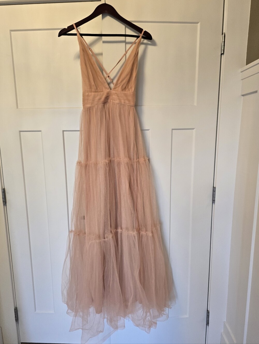 Luxxel Blush Pink Tulle Maxi Formal Dress Gown sz M Prom Grad